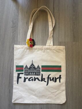 Frankfurt Canvas Tote Bag in Cream with Green & Red Accents
